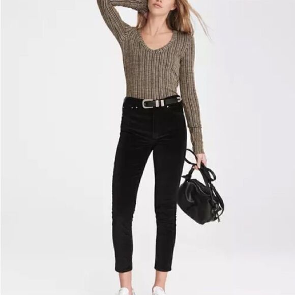 Rag & Bone NWT High Rise Black Velvet Skinny Pant. Size 26. - Picture 2 of 12